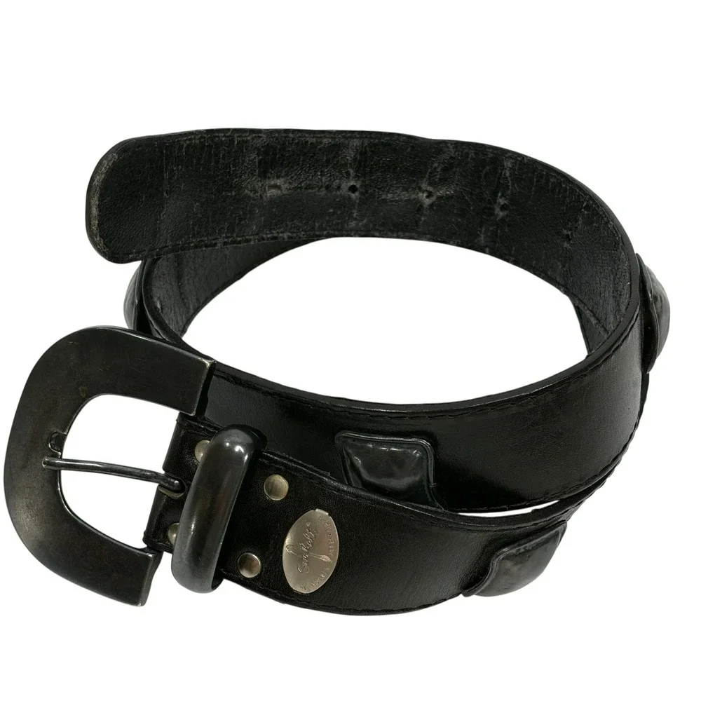 VTG Sunbelt Rosner Black Leather Y2K Western Studded Belt Gunmetal Buckle 36x1.5
